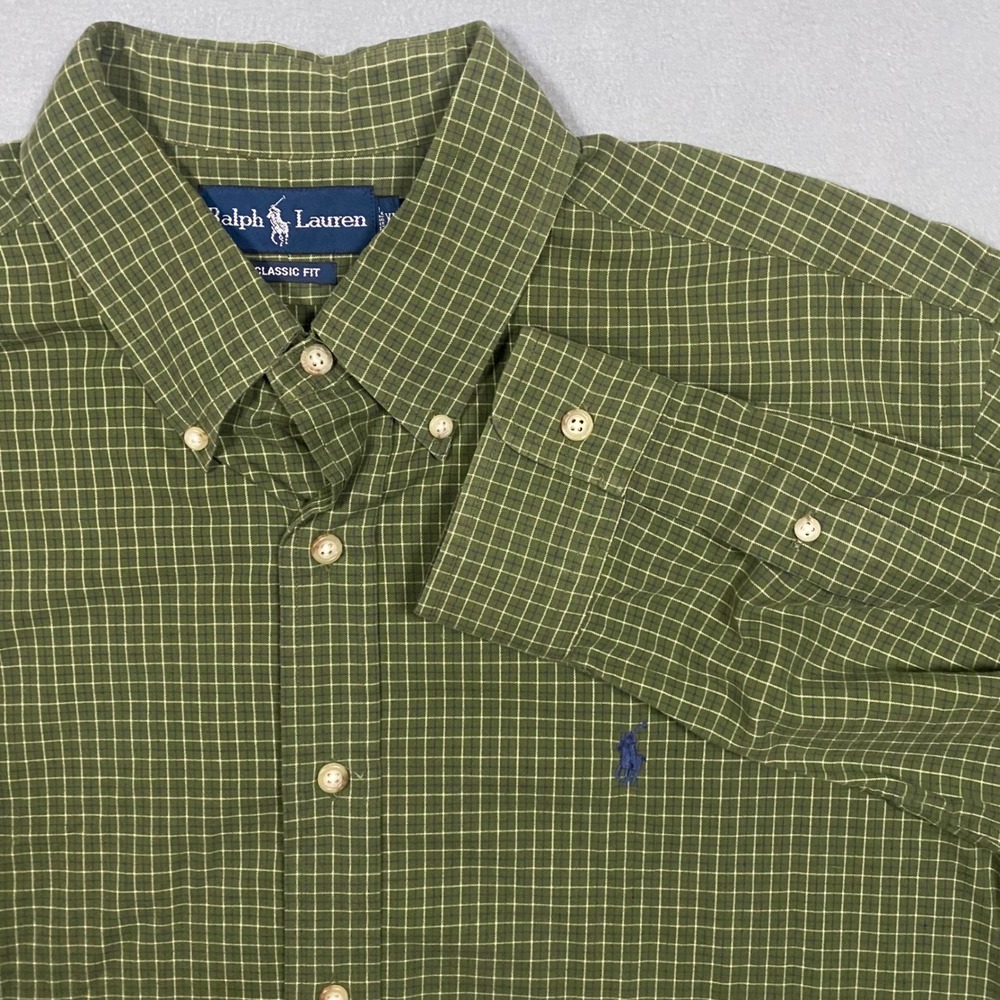 Ralph Lauren Button Down Men's XL Classic‎ Fit Long Sleeve Green Plaid Pony